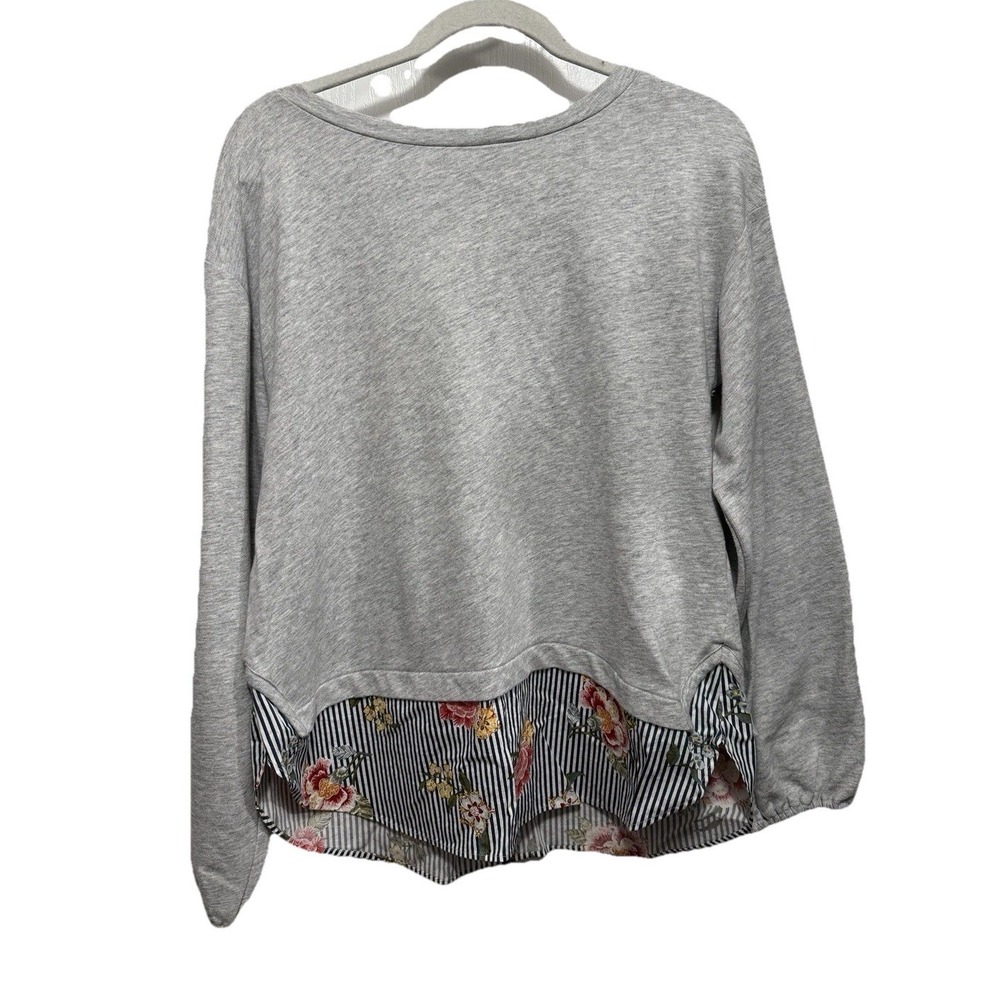 Loft Long Sleeve Sweatshirt Womens M‎ Gray Cottagecore Boho Trendy Mixed Media